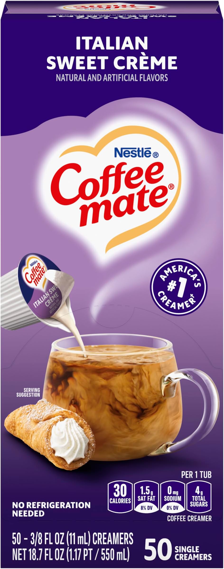 Nestlé Coffee-Mate Italian Sweet Crème Liquid Creamer Single-Serve Cups, 0.38 Oz, Box Of 50 Cups
