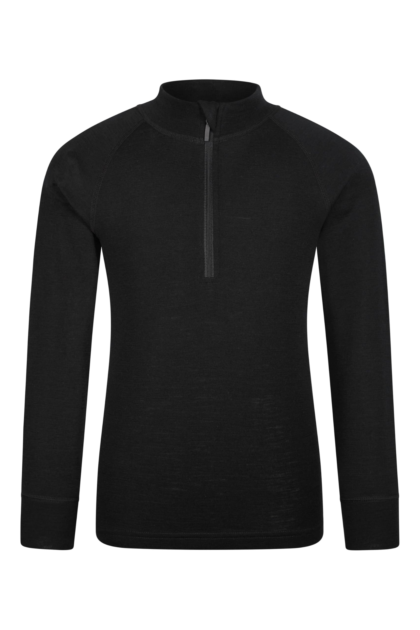 Mountain Warehouse Boys Black Kids Merino Half-Zip Top - Antibacterial, Lightweight, Breathable & Moisture Wicking For & Girls - Spring Summer, Camping & Outdoors Kids Size 3-4 Years