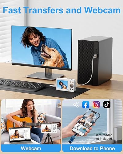 Miniatura 8 de Cámara digital, cámara de vlogging 5K para fotografía, cámara digital de doble pantalla de 80 MP para apuntar y disparar con enfoque automático,