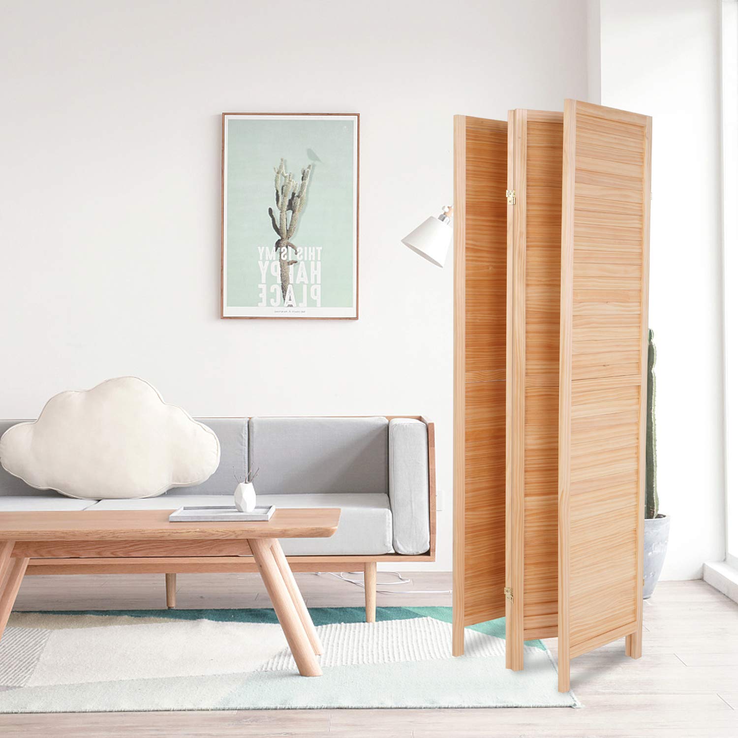 Bonnlo Upgraded Heavy Duty Folding Pine Wood Room Divider Screens, 6FT