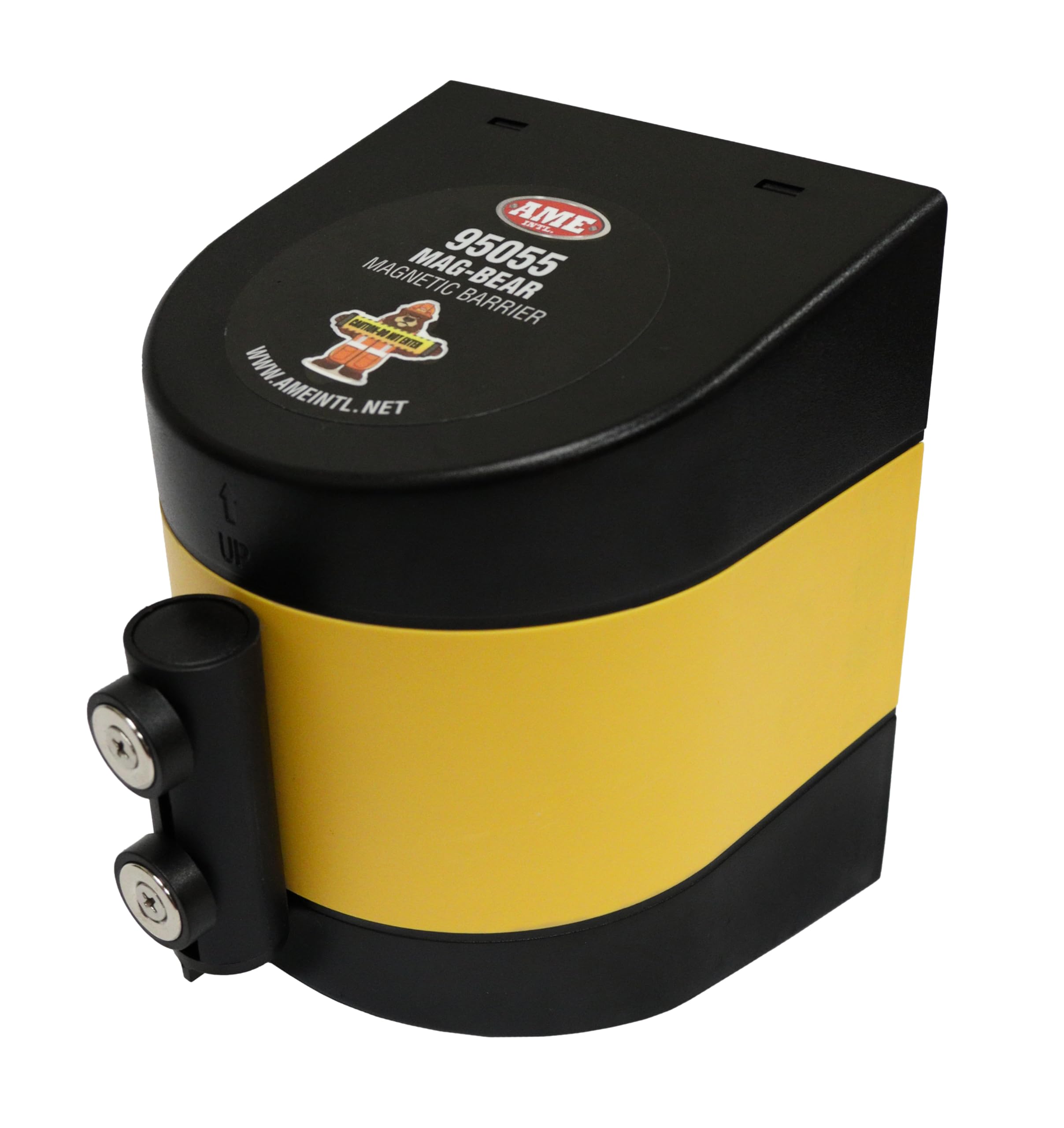 AME INTL MAG-BEAR Magnetic Nylon Barrier Retractable - 6 HD Magnets - High Vis Safety Yellow