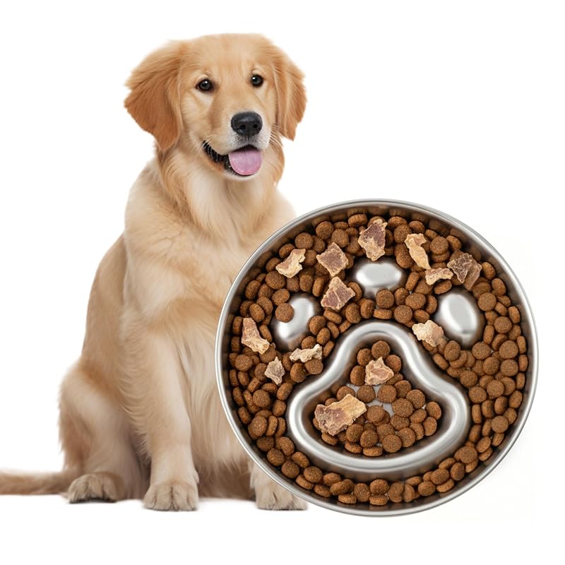 Comedouro lento para cães em aço inoxidável com três relevos PAWSPIK, 4 xícaras