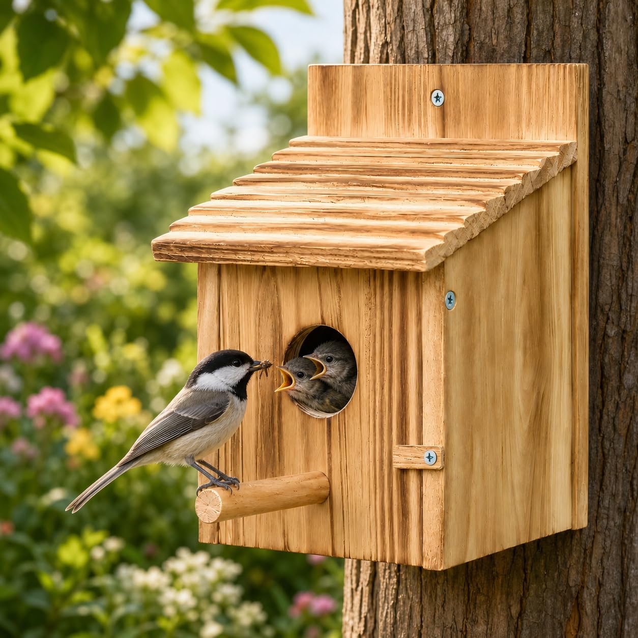 Casa de pájaros de Madera, casa de pájaros de Madera para Exteriores con Poste para pinzón, pájaro Azul, cardenales, casa de pájaros Colgante, jardín, Casas de Campo