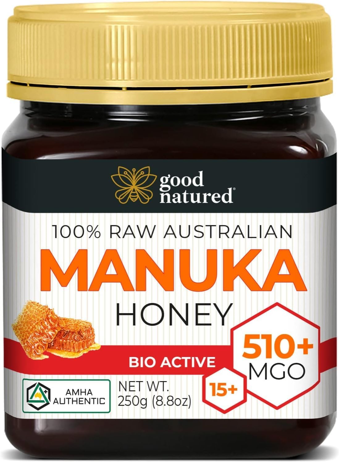 Good Natured Manuka Honey (MGO 510+) - High Grade Raw Manuka Honey Medical Grade, Non-GMO, Lab-Tested & AMHA Certified, BPA-free, 8.8 oz