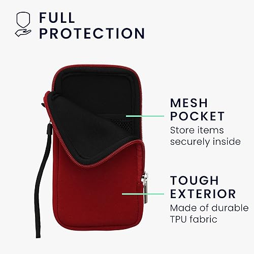 Miniatura 3 de kwmobile Bolsa de neopreno para teléfono tamaño XXL - 7 pulgadas - Funda universal para celular con cremallera, correa para la muñeca - Rojo