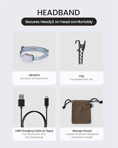 Miniatura 6 de Claymore HEADY2 Luz recargable gris menta  350 lúmenes faro 3 modos de luz USB-C recargable IP54 resistente al agua hasta 40 horas de tiempo de