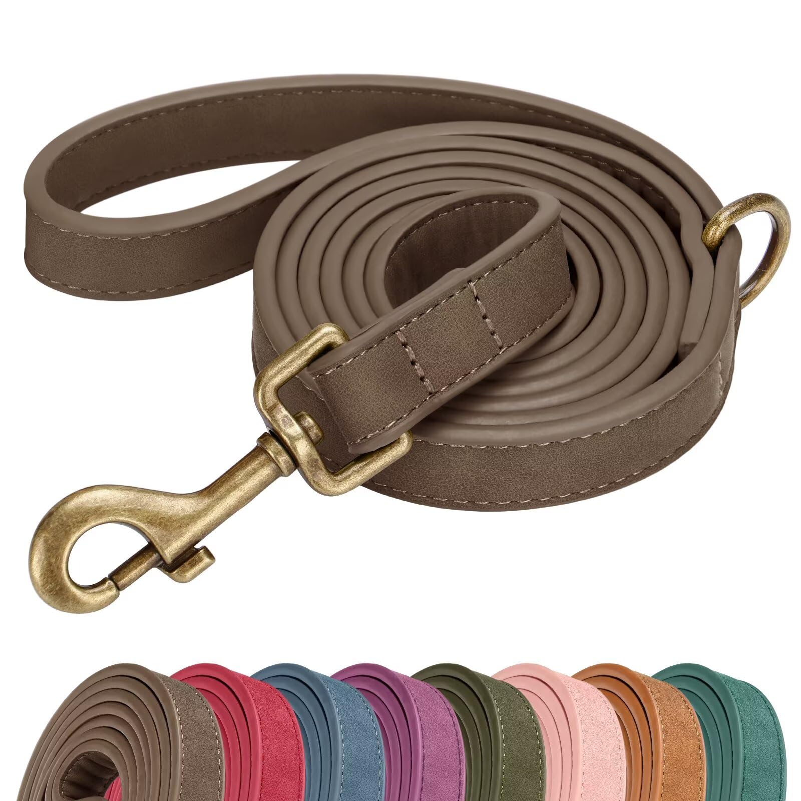 Didog Stylish PU Leather Dog Leash for Large Dogs, Easy to Clean 5ft Dog Leashes for Medium Dogs, Fashionable and Elegant for Walking, Running and Training,Brown, M