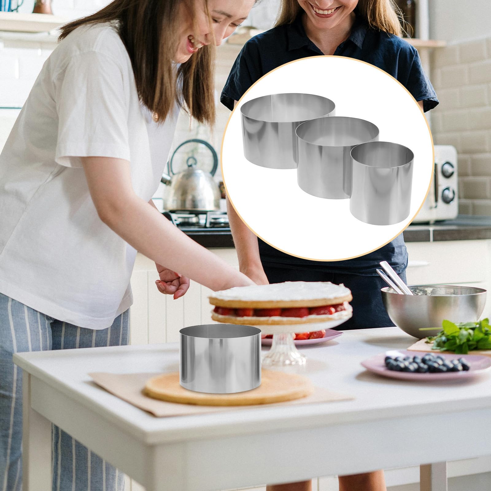 Gadpiparty Molde Redondo para Decorar Pasteles de Acero Inoxidable 3 Piezas Altura de 10cm, Anillos para Hornear Ideales para Fiestas y Repostería Casera