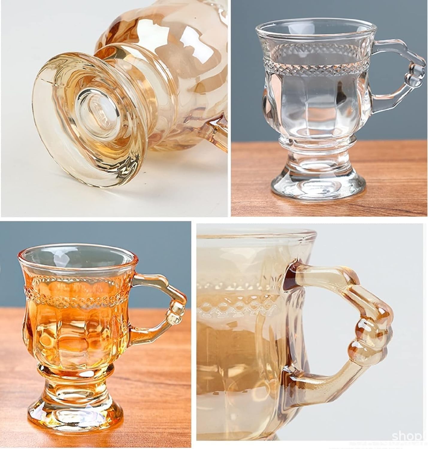 4pcs Vintage Goffrato Bicchiere da Vino, Leggero e Lussuoso Ambra Bevanda Fredda Tazza da caffè 140ml