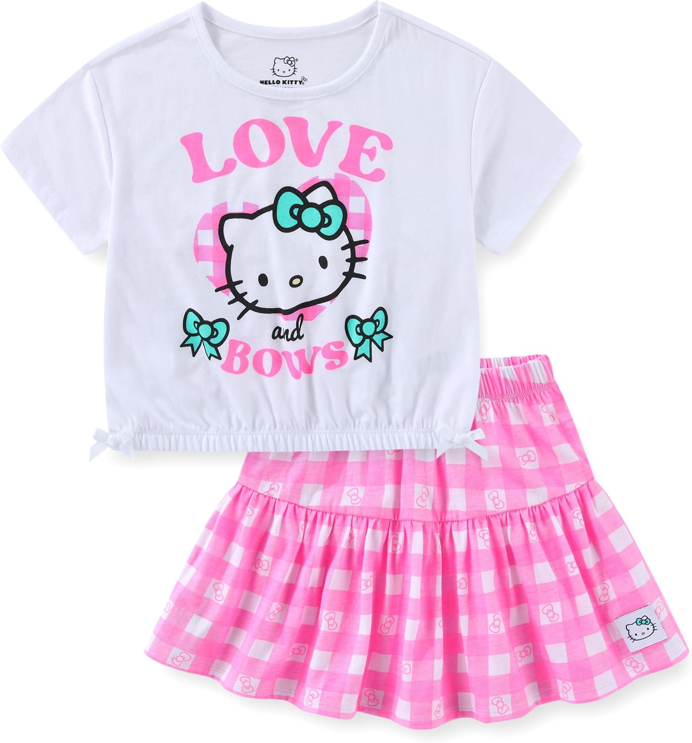 Hello Kitty Sanrio Girls Short Sleeve T-Shirt and Skirt Set for Big Kids