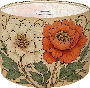 Lampshades Lamp Shades Boho 1 Pack Boho Brown Green Orange Peony Floral Vintage Peony Flowers Light Shade for Table Lamps Floor Lamps Drum Lamp Shades Lampshade Replacement