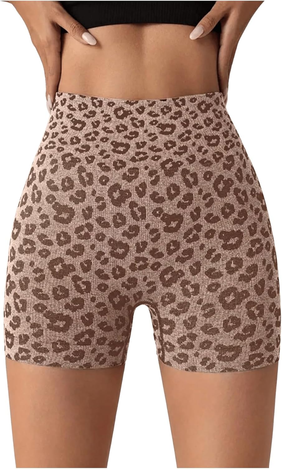 WDIRARA Women's Leopard Print High Waisted Workout Shorts Athletic Gym Running Yoga Shorts
