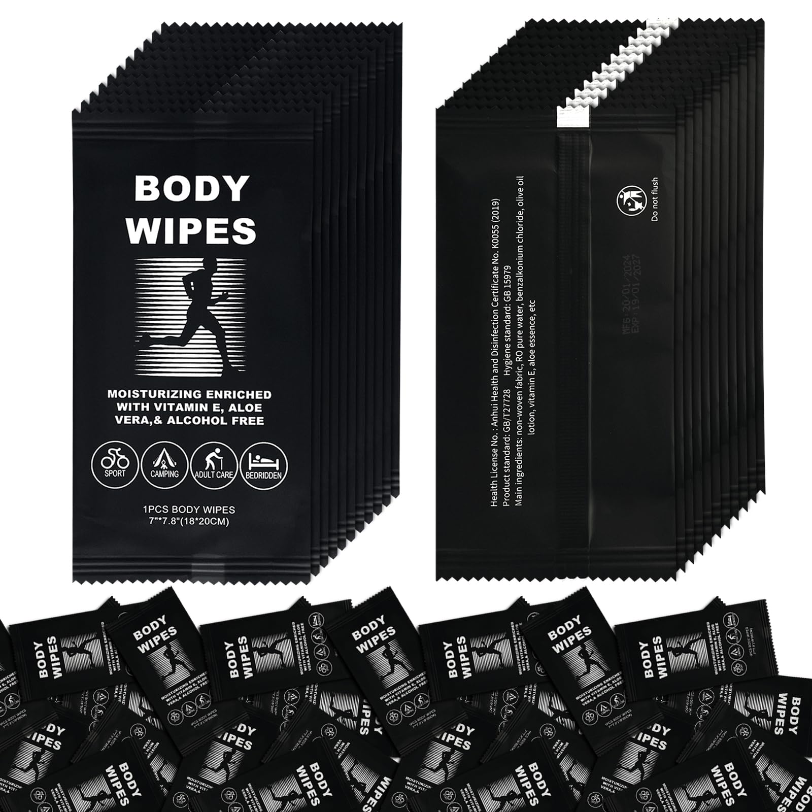 Body Wipes for Women and Men Individually Wrapped Face and Body Wipes, Bath Wipes for Adults No Rinse Personal Cleansing Wipes Travel, Bulk Deodorant