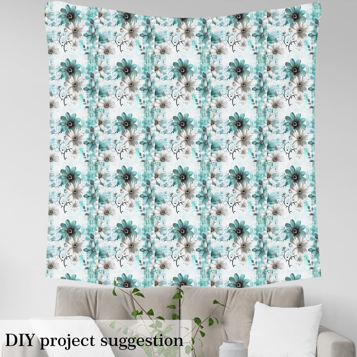 Erosebridal Vintage Daisy Fabric by The Yard,Oil Painting Flower Upholstery Fabric,Watercolor Ombre Daisy Decorative Fabric,Farmhouse Floral Indoor Outdoor Fabric,White Green,5 Yards
