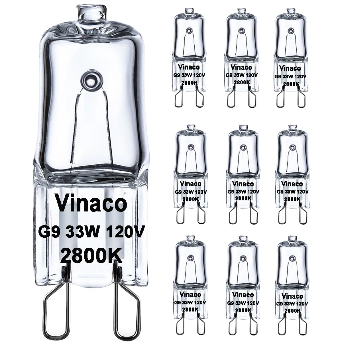 Vinaco G9 Halogen Bulb 33W, 10 Pack G9 Bulbs Warm White 2800K, Halogen Dimmable No Strobe, No Flicker Capsule Bulb