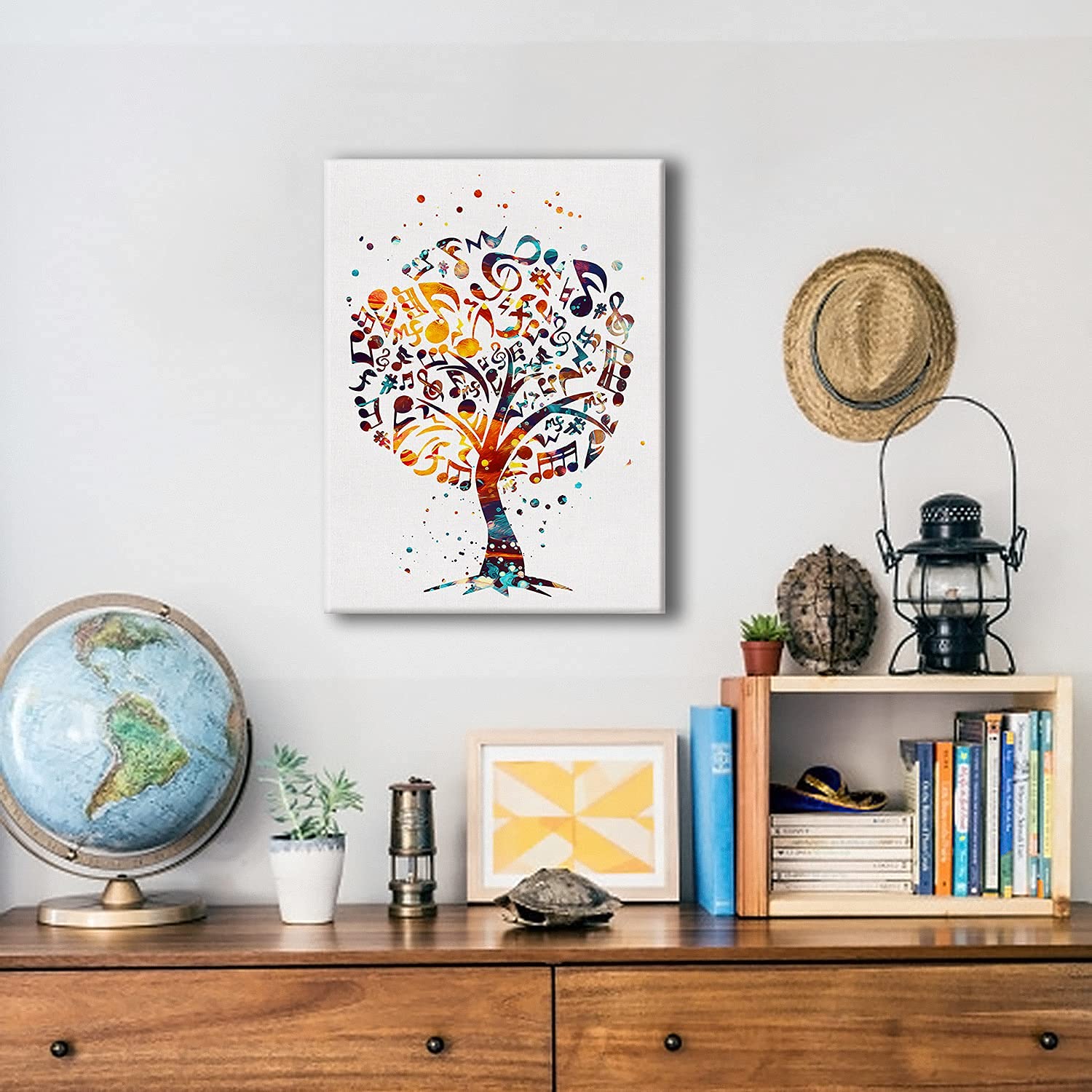 Hijie Music Tree Watercolor Poster Canvas Wall Art for Home/Office/Music Room