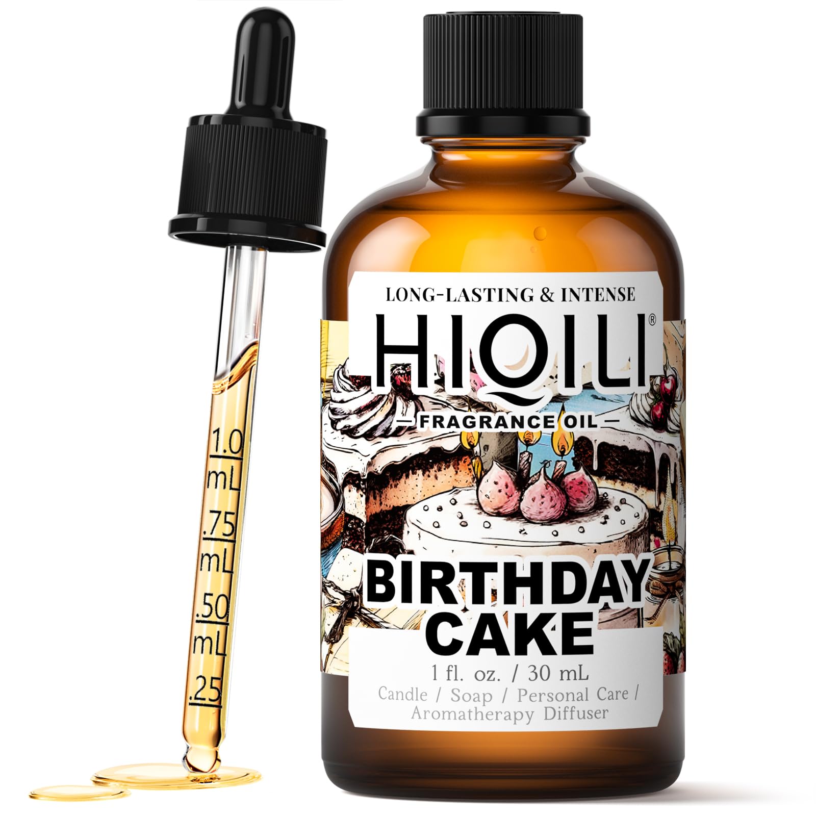 HIQILI Birthday Cake Fragrance Oil for Diffusers, Candle & Soap Making, Add to Aromatic Air Freshener Spray, Premium Grade - 1Fl Oz