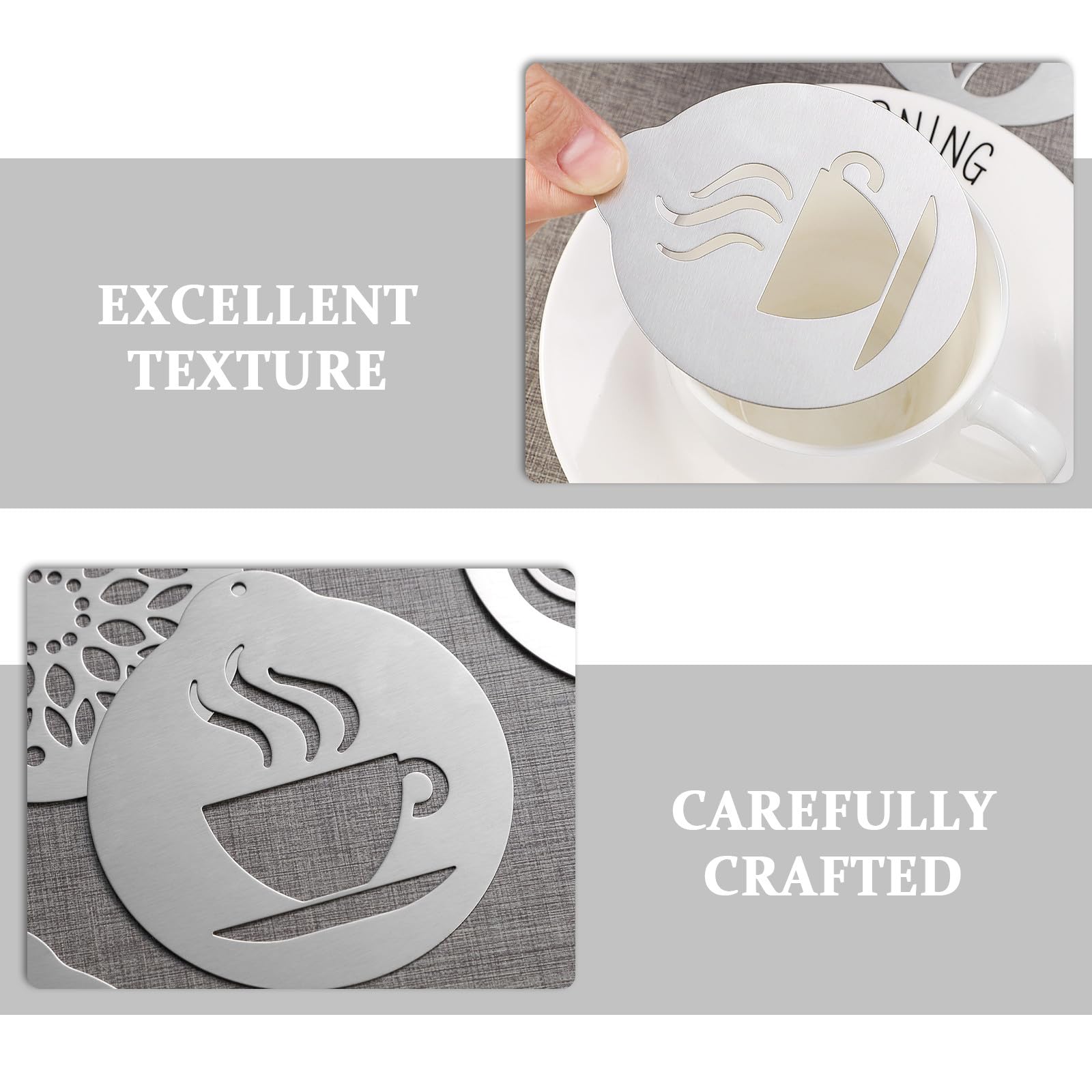 Zerodeko 15 plantillas para café, latte art y galletas de acero | Plantilla para bar, ideal para manualidades, ideal para decorar pasteles, galletas, cupcakes, etc. Apta para lavavajillas.