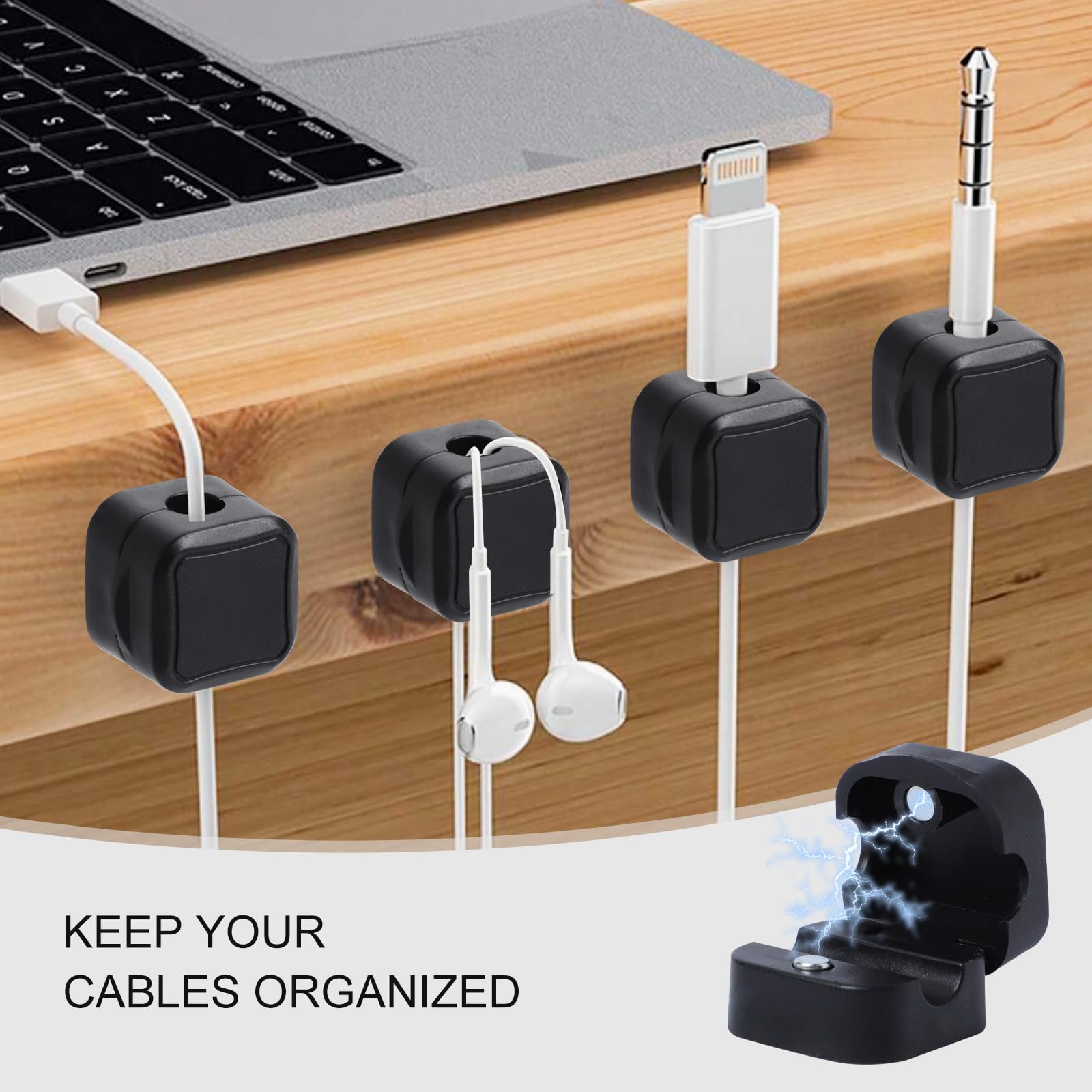 12 Pack Cable Clips Magnetic Desk Cord Organiser Holder Wire Charger Management (Black), less than 0.27 in - Image 2
