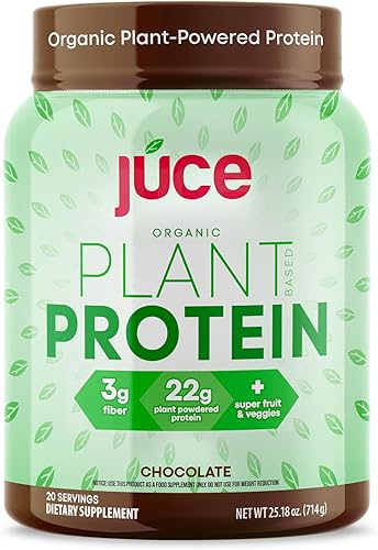 Polvo de proteína orgánico a base de plantas Juce  Chocolate  Mezcla premium de proteínas orgánicas, de arroz integral y de calabaza  Superalimento