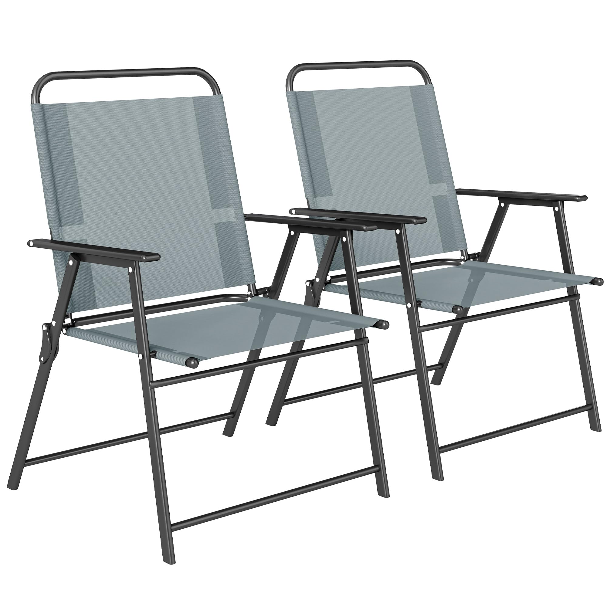 Outsunny Set di 2 Sedie da Giardino Pieghevoli, Seduta in Rete, Schienale Alto e Braccioli, Grigio