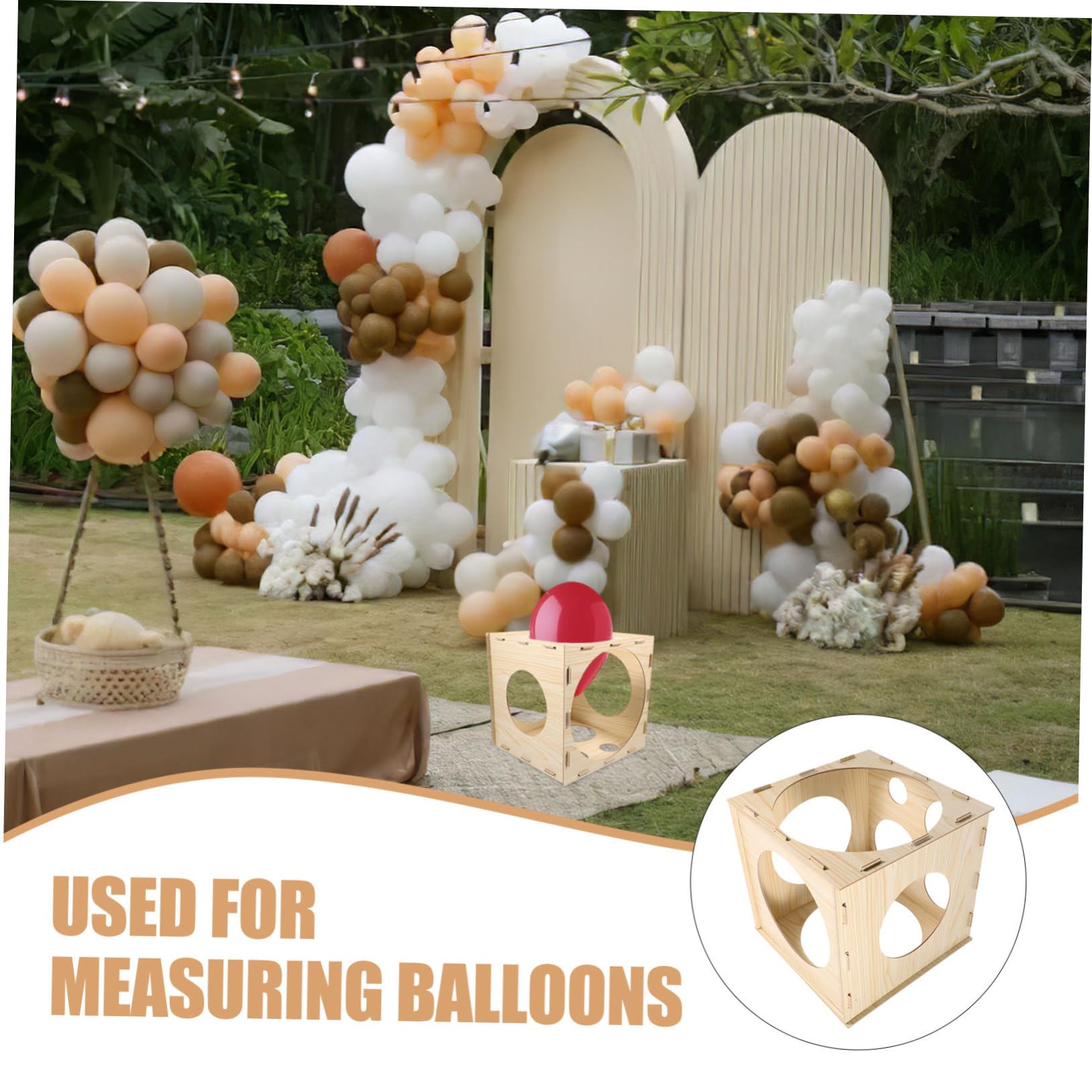 Toddmomy Holz Ballongrößenmesser Würfel Messkasten mit 9 Löchern und Größenmarkierung Leicht Zusammenbaubar für Hochzeit und Shower Dekoration
