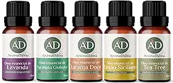 Kit Óleo Essêncial Completo Para Aromaterapia | Os 5 Aromas Mais Populares 100% Puros - Lavanda, Eucalipto, Limão Siciliano, Laranja Doce e Tea Tree (Melaleuca) - Aroma D’alma