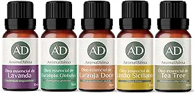Kit Óleo Essêncial Completo Para Aromaterapia | Os 5 Aromas Mais Populares 100% Puros - Lavanda, Eucalipto, Limão Siciliano, Laranja Doce e Tea Tree (Melaleuca) - Aroma D’alma