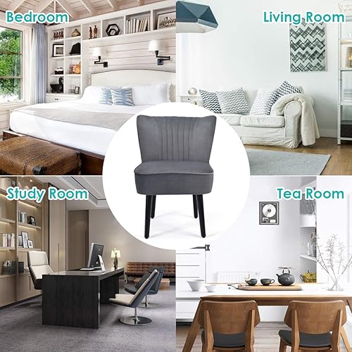 Miniatura 16 de Giantex Juego de 2 sillas decorativas de terciopelo, sillas de club de ocio modernas tapizadas con patas de madera maciza, asiento de esponja