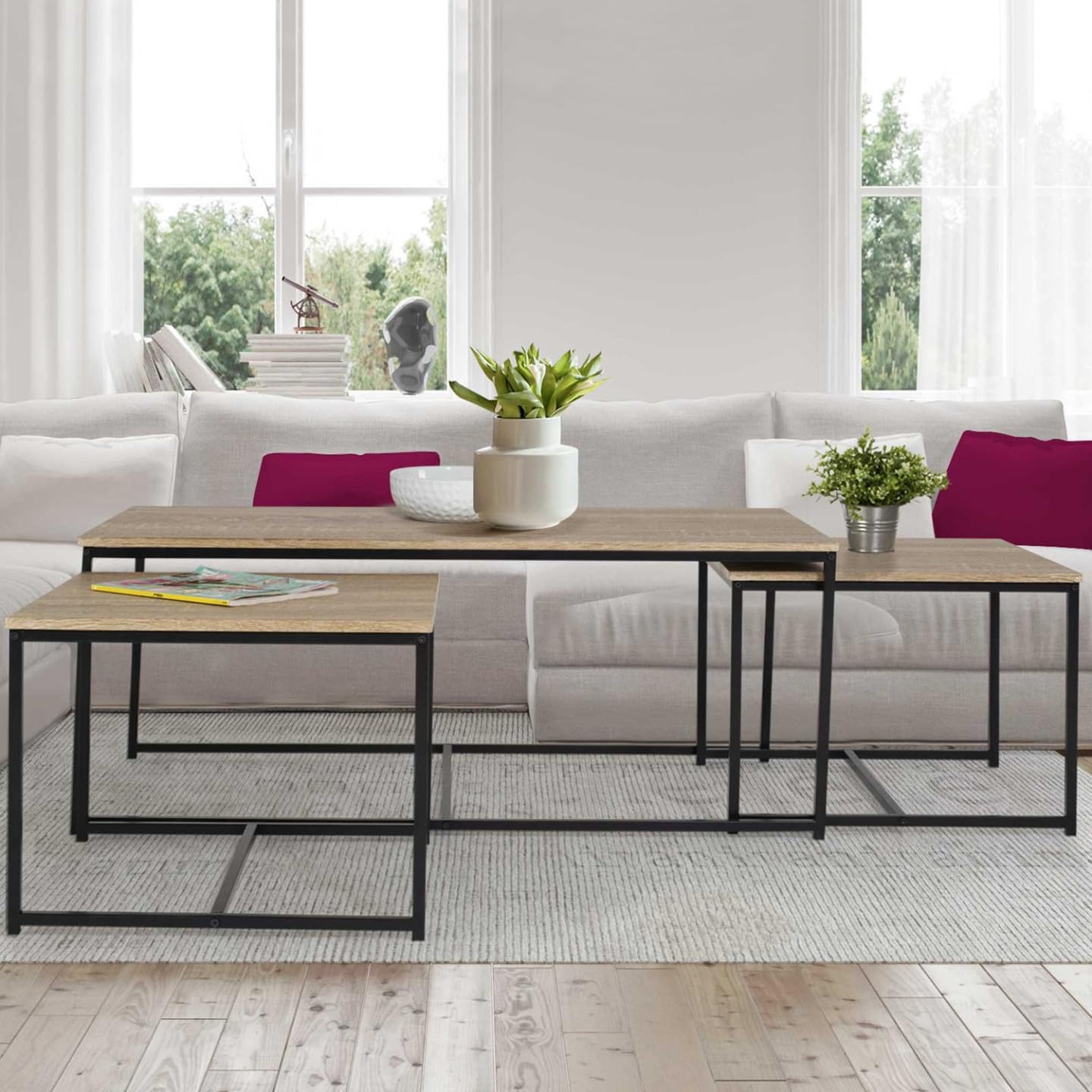IDMarket - Lot de 3 Tables Basses gigognes Detroit 113 cm Design Industriel