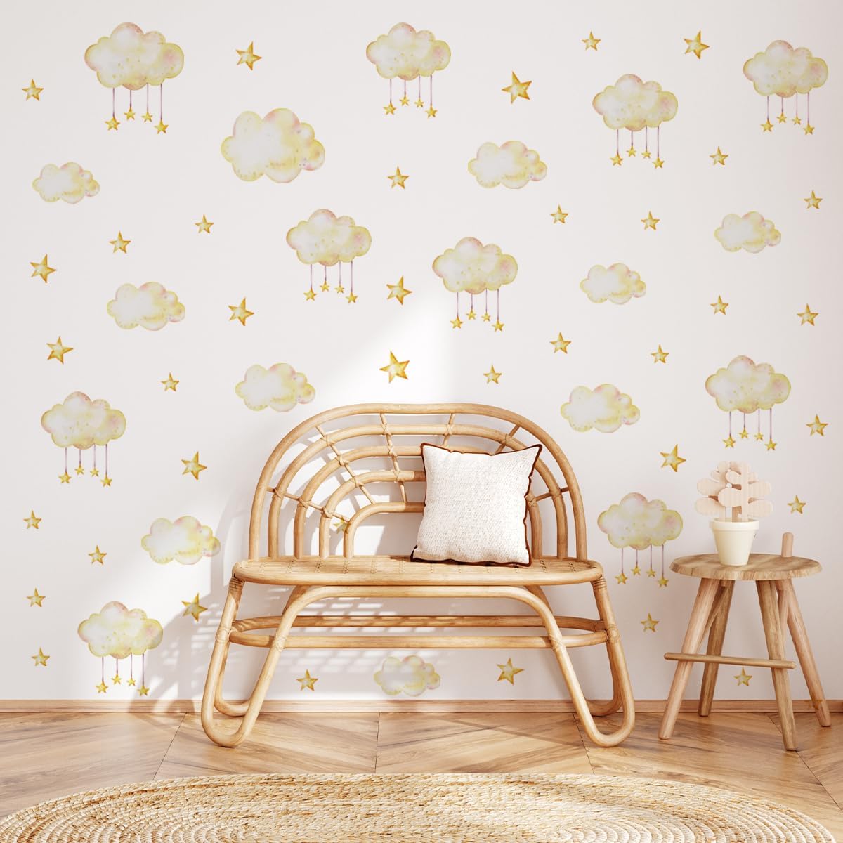 Clouds Wall Decals Clouds Star Wall Stickers Removable Clouds Star Wall Stickers Decor for Baby Nursery Playroom Bedroom Classroom Kindergarten Wall Decor