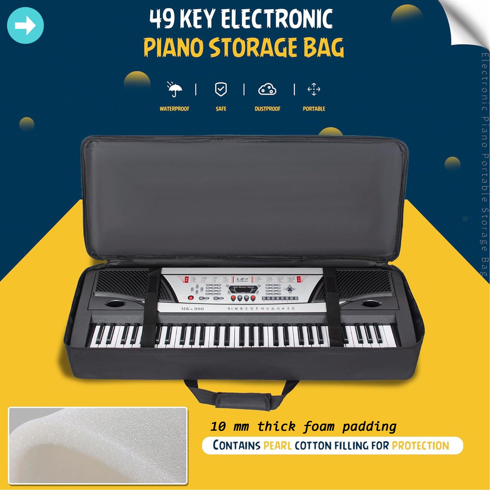 OUUTMEE Housse de protection pour clavier 49 touches – Étui pour clavier – Étui pour clavier Oxford 600D robuste avec rembourrage de 10 mm, poche de rangement avant et deux bretelles – Housse de