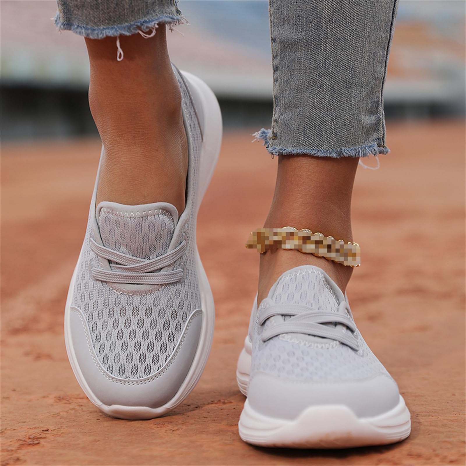 JiuQing Damskie buty do chodzenia typu slip-on Baletki Lekkie buty do biegania Siatkowe buty do biegania Siłownia Casual Sneakers