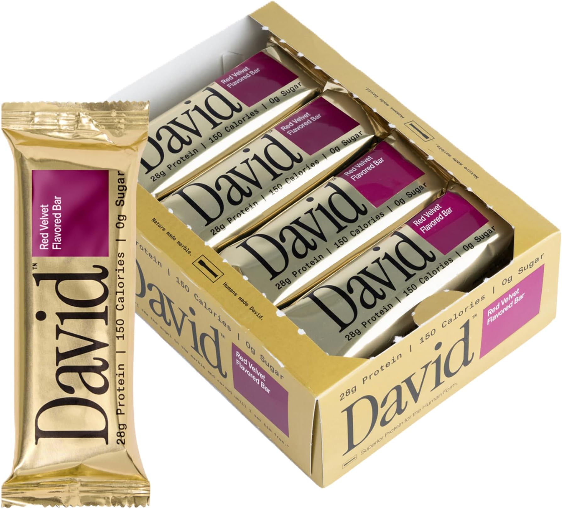 David High Protein Bars - 0g of Sugar, Low Carb, Gluten Free - 28g of Protein, 150 Calories - On-The-Go Snack - Red Velvet, Pack of 12