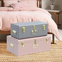 Vista 35 de Vixdonos Juego de 2 baúles decorativos de almacenamiento de caja de metal con asa (blanco con cierres de bronce)