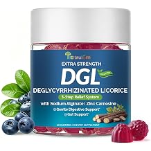 DGL Gummies, Deglycyrrhizinated Licorice Root Extract with Zinc Carnosine & Aloe Vera for Digestive Support Sodium Alginate & Ginger Formula Vegan DGL Licorice Gummies Sugar-Free, 60 Count