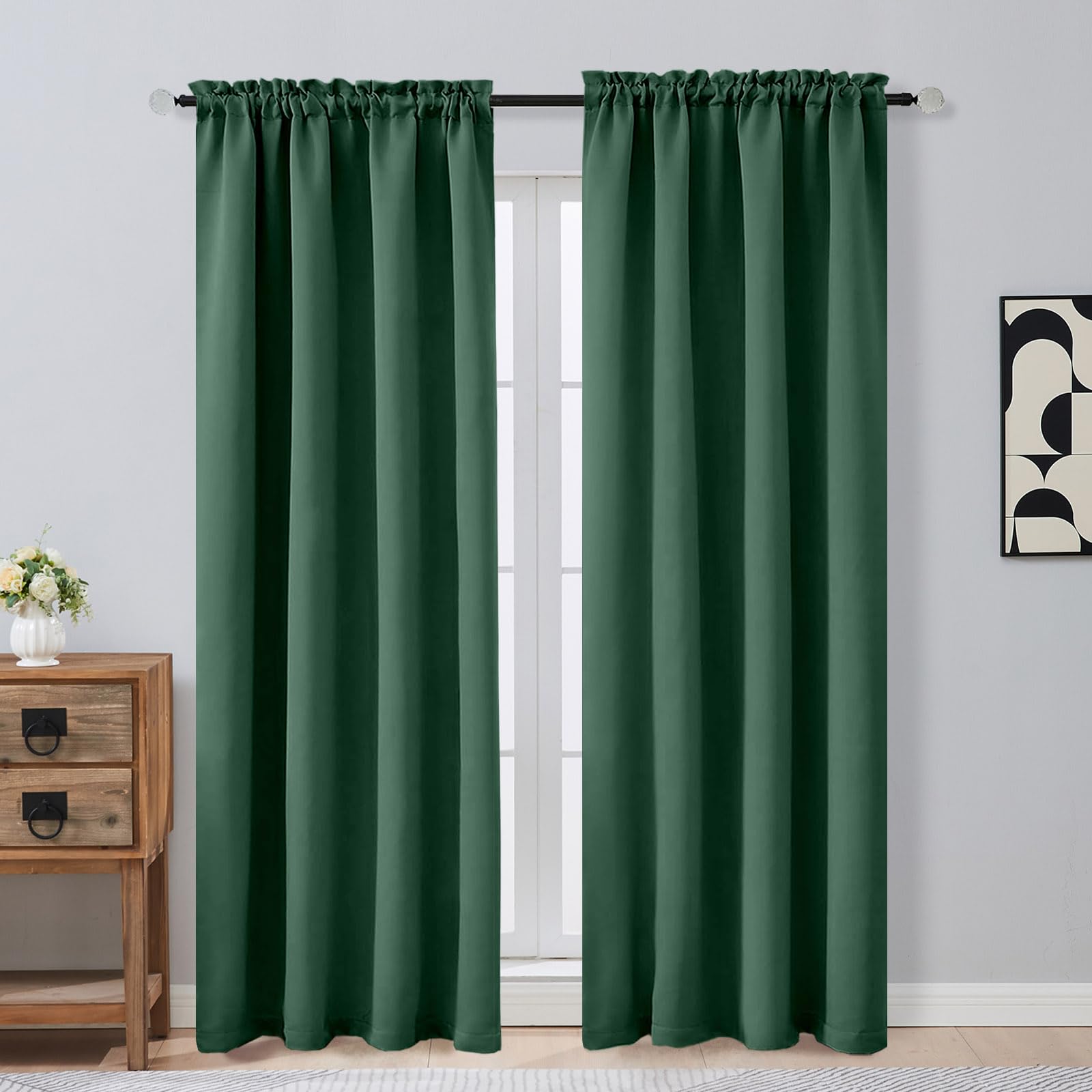 OVZME Christmas Green Blackout Curtains 84 Inches Long 2 Panels Set, Solid Thermal Insulated Soft Blackout Curtains for Bedroom, Rod Pocket Window Treatments Drapes for Living Room, 2x50Wx84L Inches