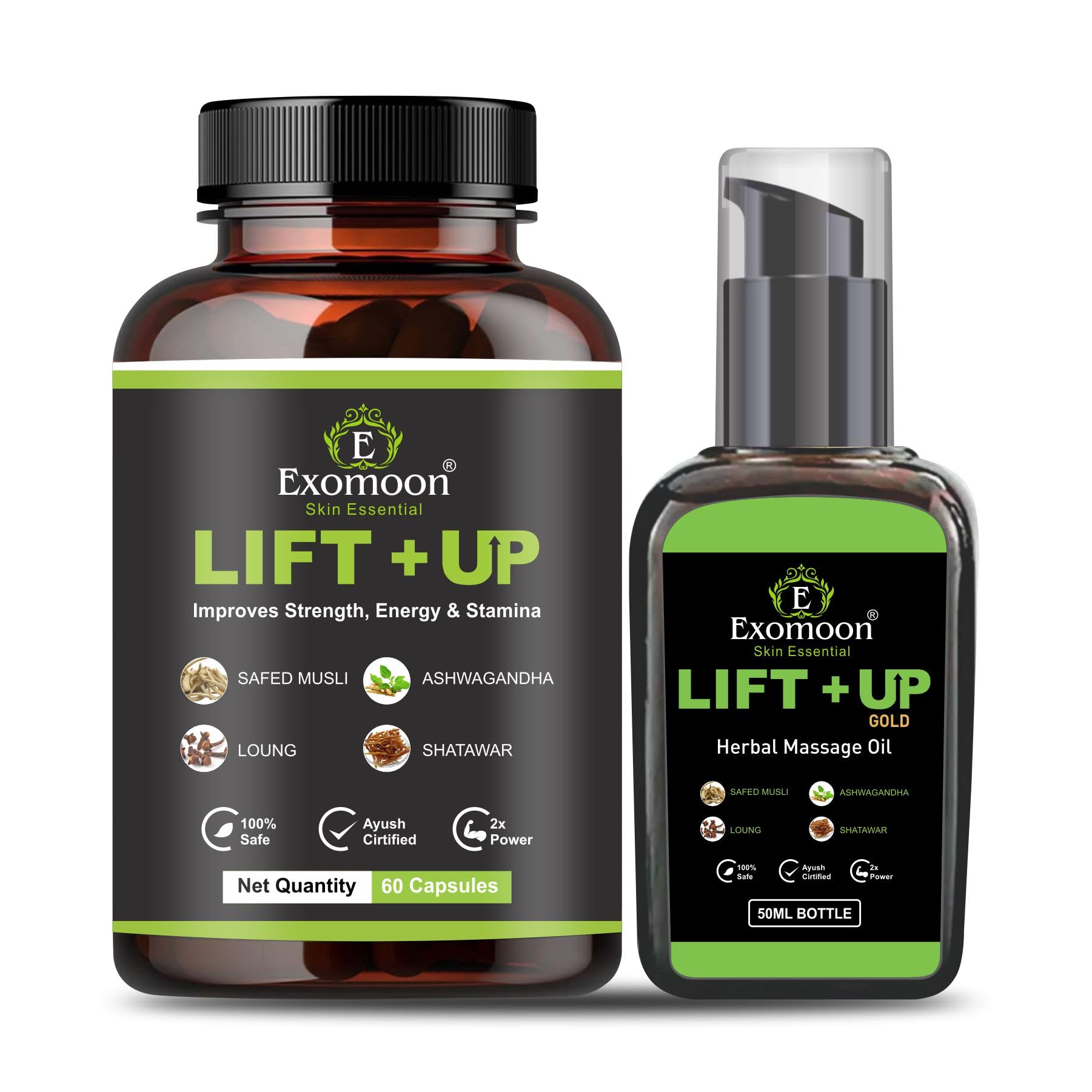 Exomoon Lift Up Natural Massage Oil 50 ml And Lift Up Capsules 60 Pies With Pure & Natural Ingredients, No side Effect