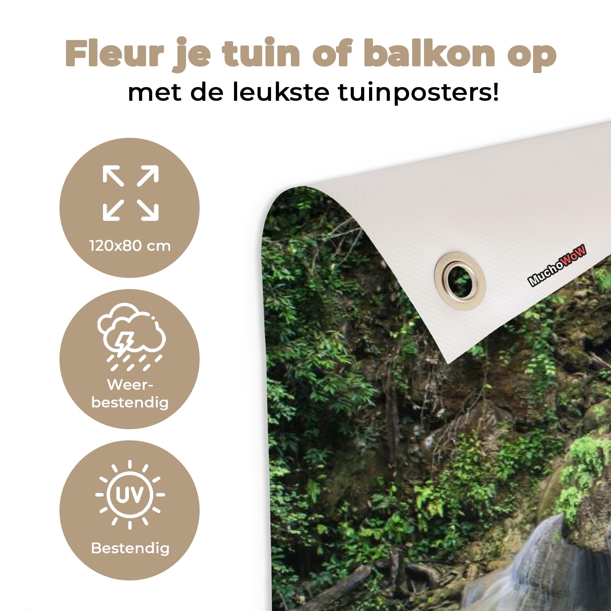 MuchoWow Gartenposter – Outdoor-Wanddekoration, Motiv Wasserfall, UV-beständig, Größe 120x80 Cm, Mit Ösen