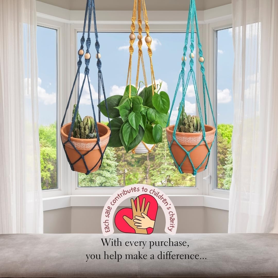Handmade By Uruba Macrame Plant Hanger Indoor Macrame - 3ft Macrame Plant Hangers Indoor for Live Plants Indoor Outdoor Decor Boho Decor Small Hanging planters for Plants (Set of 3: Cozy Combo)