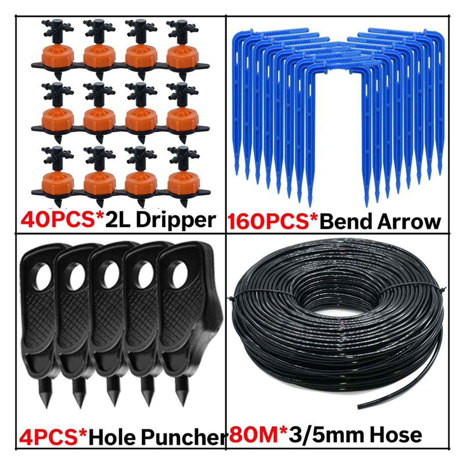 Zestaw do nawadniania kropelkowego 2 l system nawadniania kropelkowego 4-kierunkowy system nawadniania strzałka kroplujący mikroprzepływ doniczka sadzenie 3/5 mm wąż szklarnia 5-50 zestawów (kolor: KSL01-KIT129-2L-50M)