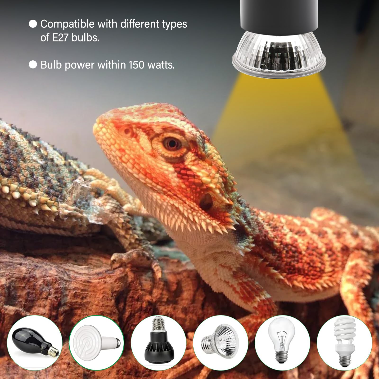 PORFOYO Lot de 3 douilles E27 avec clip - Lampe à pince E27 réglable à 360° - Avec prise et câble de 120 cm - Pour animaux, plantes en croissance - Lampe de table (sans ampoule)
