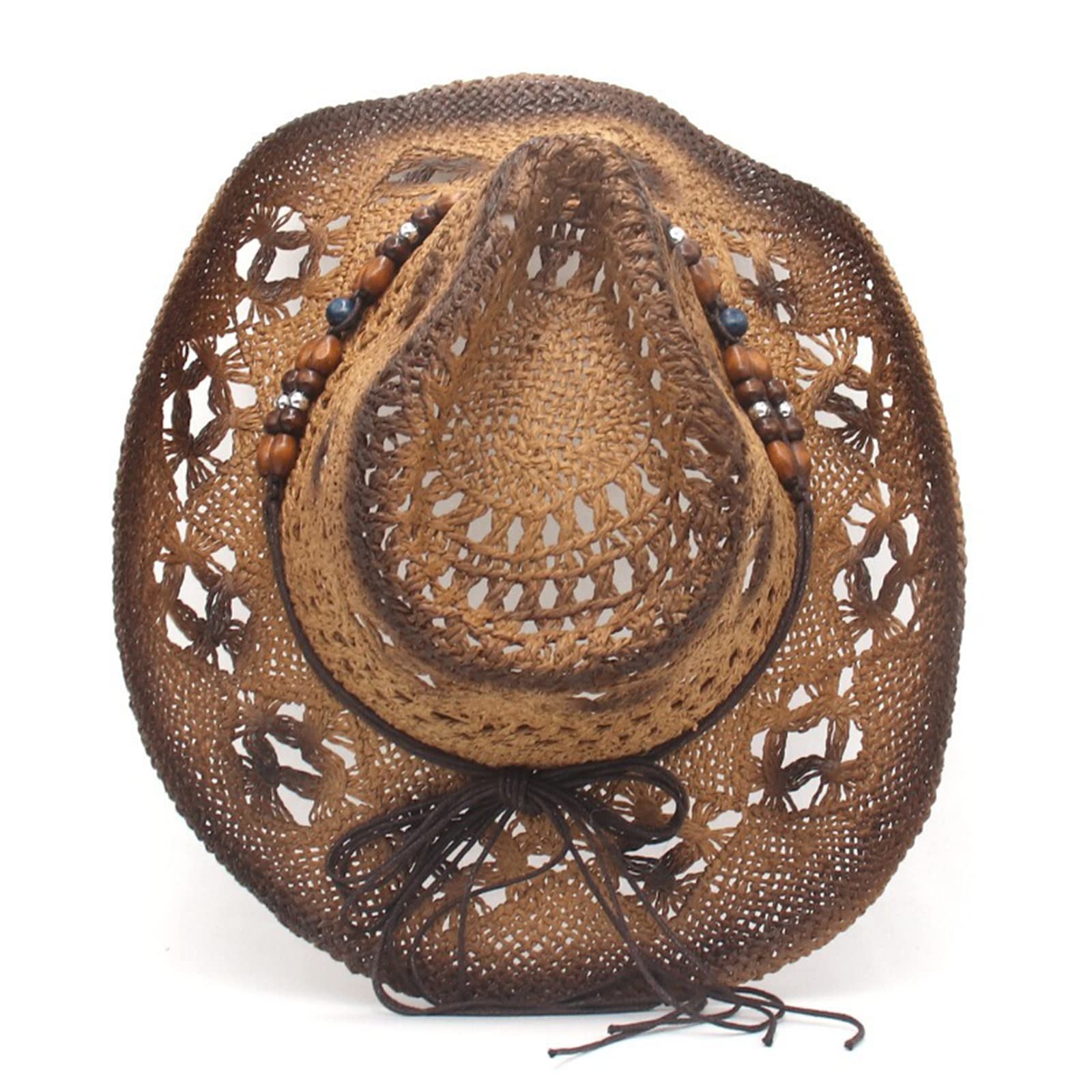 LYSINK Cappello di paglia da spiaggia da uomo estivo a tesa larga alta cave fuori paglia cappelli da cowboy vacanza cappello da sole casual