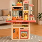 GRAPHENE 42 pcs Kitchen Set for Kids Kitchen Toy Playset Sound Cooking Gas Stove Steam Realistic Sink with Running Water Tap Miniature Portable 3-8 Year Baby