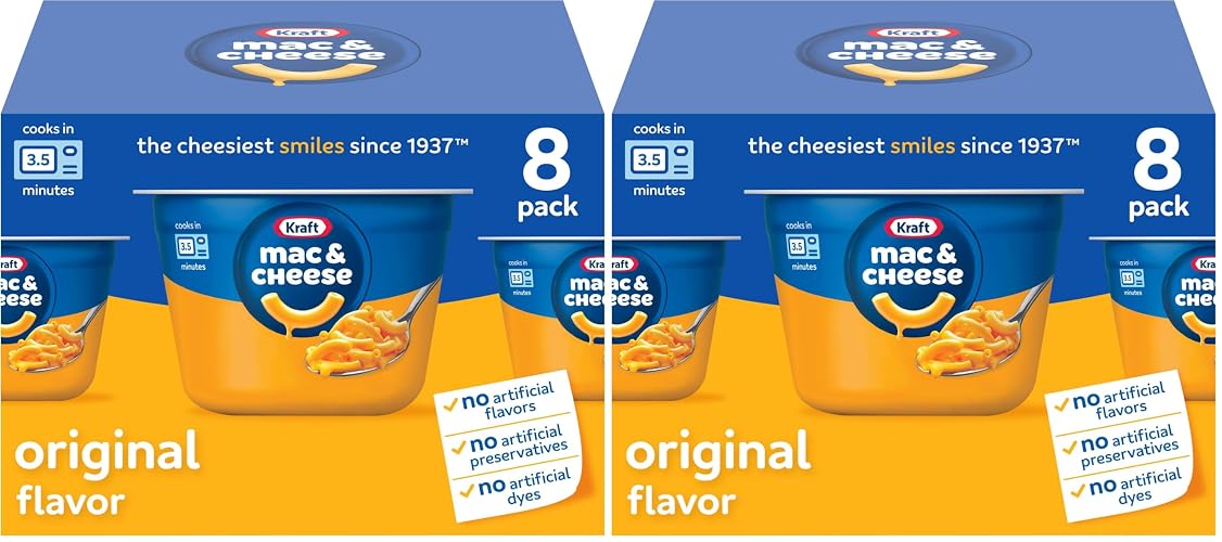 Kraft Original Easy Microwavable Macaroni and Cheese Cups (8 ct Box, 2.05 oz Cups) (Pack of 2) - 8 Cups (Pack of 2)