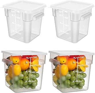4 Pcs 8 Qt and 4 Qt Clear Food Storage Containers with Lids, Handles and Scales, Commercial Grade Square Containers Polycarbonate Air Tight for Home Storage Kitchen Restaurant(White)