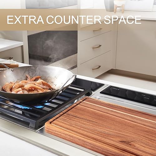Miniatura 4 de Tabla de cortar de madera de acacia grande de 20 pulgadas de grosor, tabla de cortar de madera reversible para cocina, tabla de embutidos con ranura