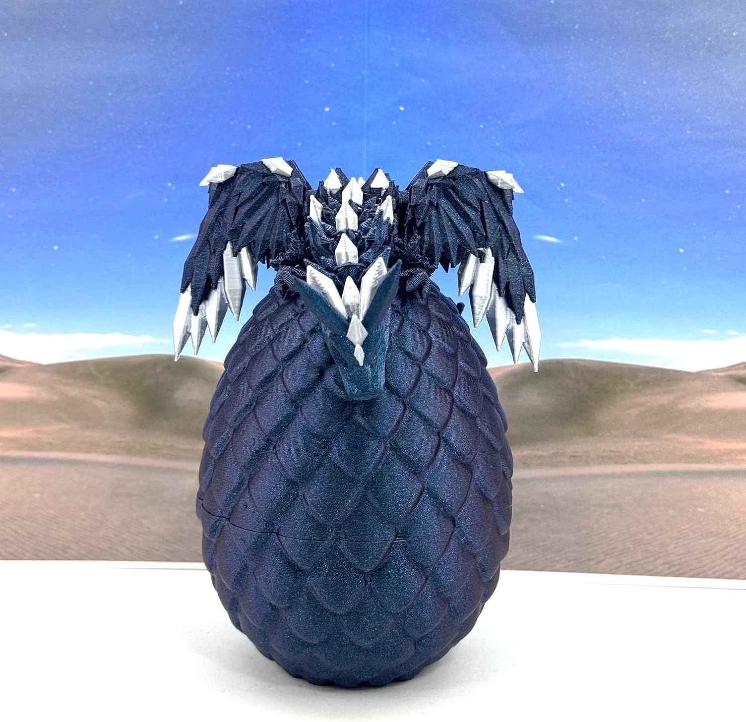Crystal Winged Dragon with Egg, 3D Printed Articulated Midnight Blue Winged Dragon, Fidget ADHD Autism Toy CW009