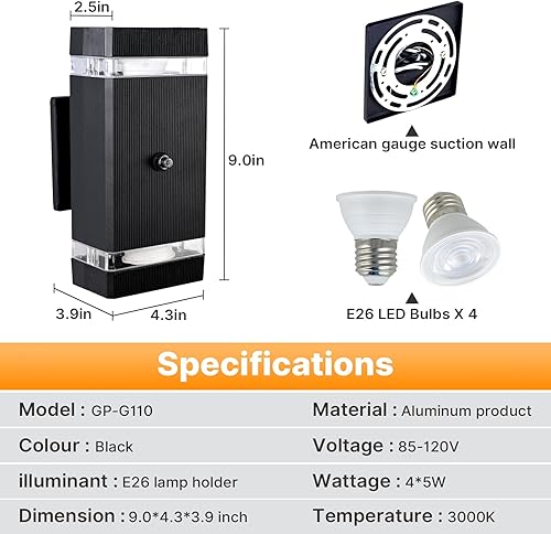 Miniatura 20 de Paquete de 4 lámparas de pared del anochecer al amanecer, modernas luces de pared para exteriores con bombillas LED, lámpara cilíndrica negra