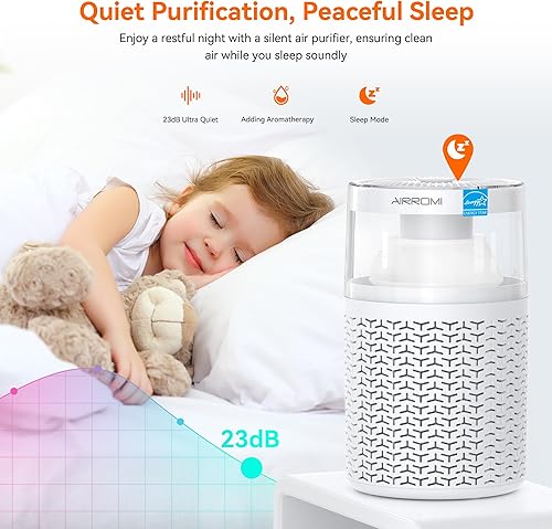 Miniatura 6 de AIRROMI Purificadores de aire para dormitorio y hogar, hasta 658 pies cuadrados, limpiador de filtro de carbón activado, con esponja de fragancia
